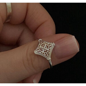 NEW 14k White Gold Plated 316L‎ Cut Out Filigree Ring Size 6.5